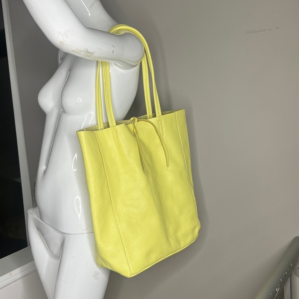 Uno Alla Volta Bergamo Italian Pebbled Pelle Leather Bright Yellow Tote Bag